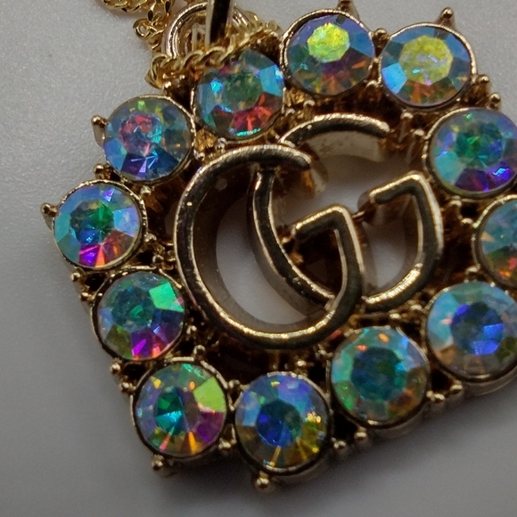 GUCCI ZIPPER PULL CHARM GOLD tone metal, AB RHINESTONES 20mm plus .925 Chain - Picture 7 of 7